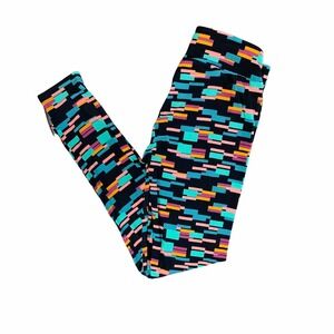 LuLaRoe Black OS Leggings Colorful Blocks Rectangles Lines Teal Orange Pink